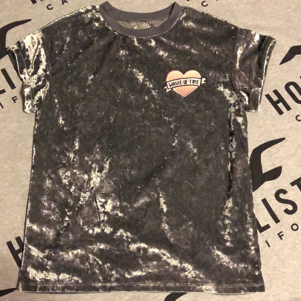 Grey, velvet, short sleeve T-shirt